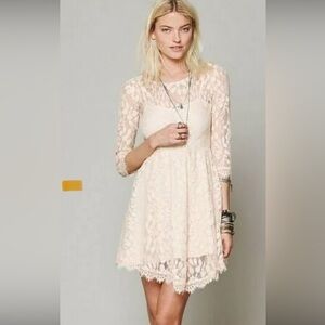 Free People Fairy Lace Apron Handkerchief Dress Ivory Nude Bohemian 4 Gypsy Boho